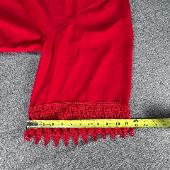 Unique Spectrum Blouse Top Women's 3X Boat Neck 3/4 Sleeve Red Lace Hem Casual - Picture 13 of 13